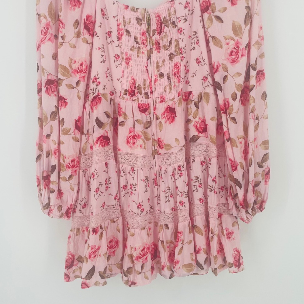 Altar'd State Kate Pink Floral Rose Lace Mini Dress size L Cottagecore Garden - Picture 15 of 16